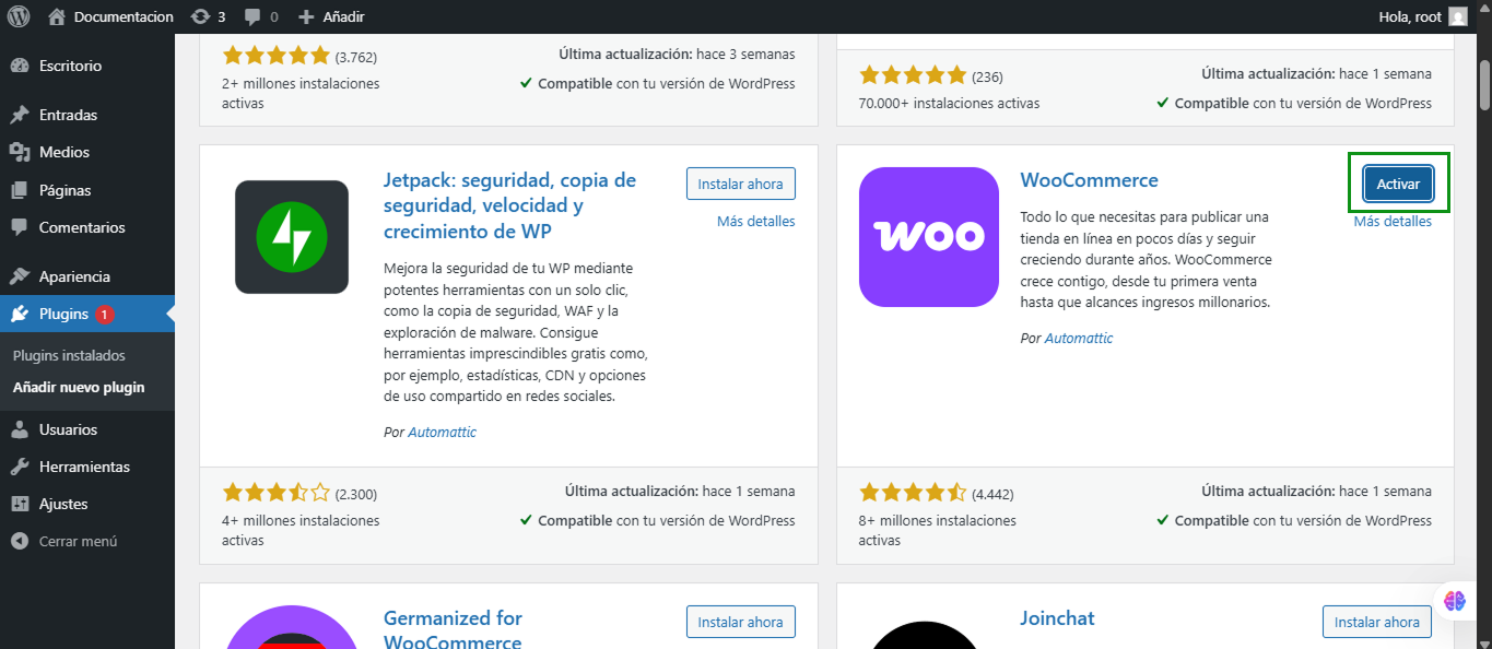 Activar WooCommerce