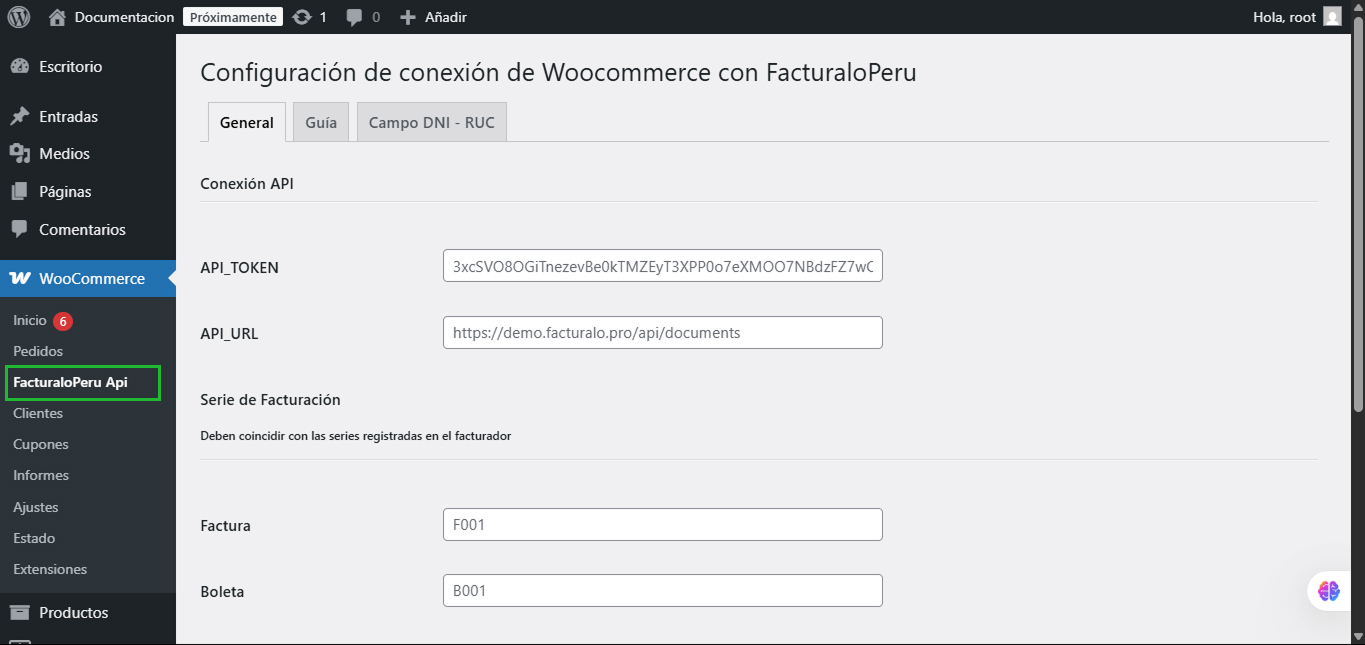 Menú Facturalo API